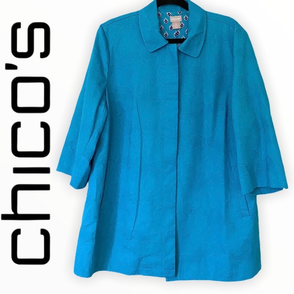 NWT* (3) CHICO'S ALGIERS BLUE PLEAT BACK JACKET 18/18 - Picture 4 of 8